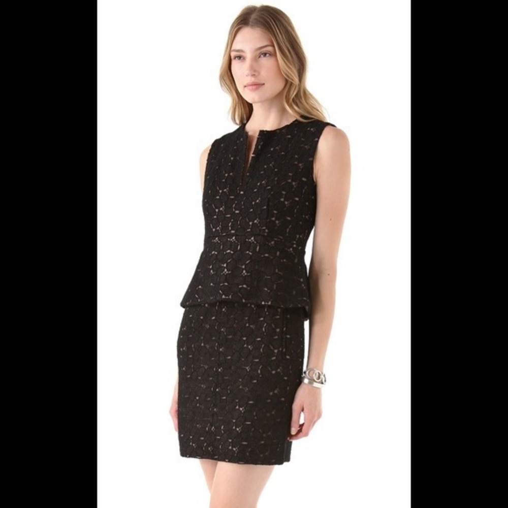 Diane Von Furstenberg Delian Black Pebble Crochet Overlay Peplum Mini Dress 4
